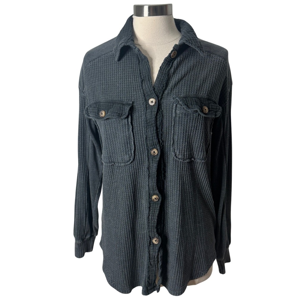 Briggs Relaxed Fit Button Front Long Sleeve Waffle Knit Top Thermal Size Medium